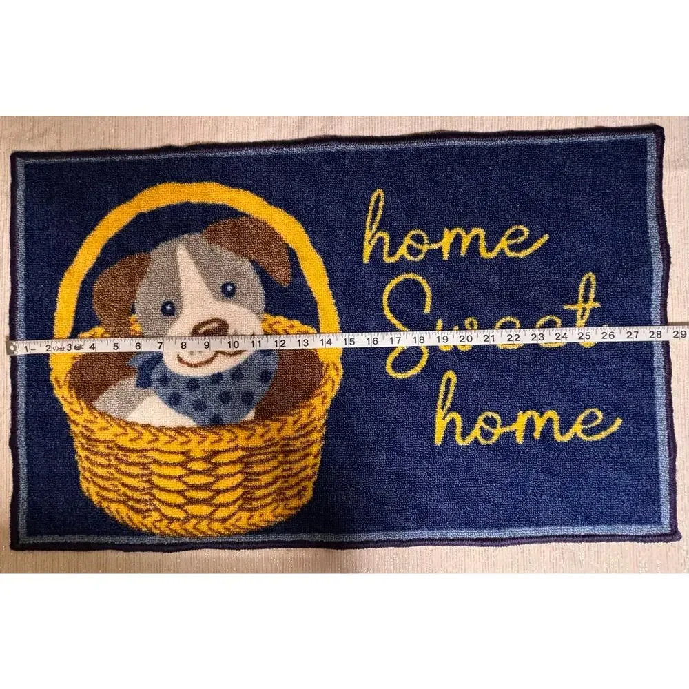 Decorative accent rug puppy in a basket Home Sweet Home welcome mat entryway dog